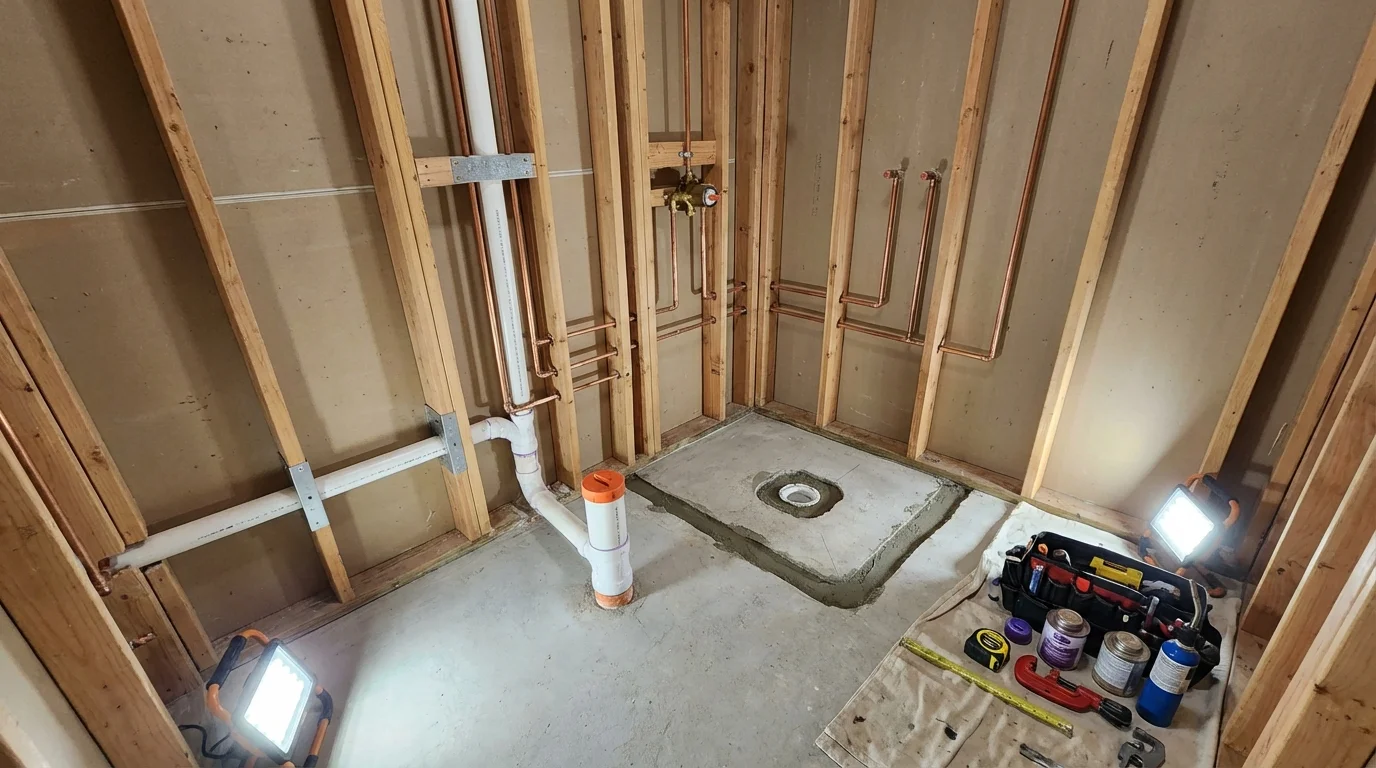 Bathroom rough-in plumbing during remodel by Johns Plumbing LLC in Scottsboro
