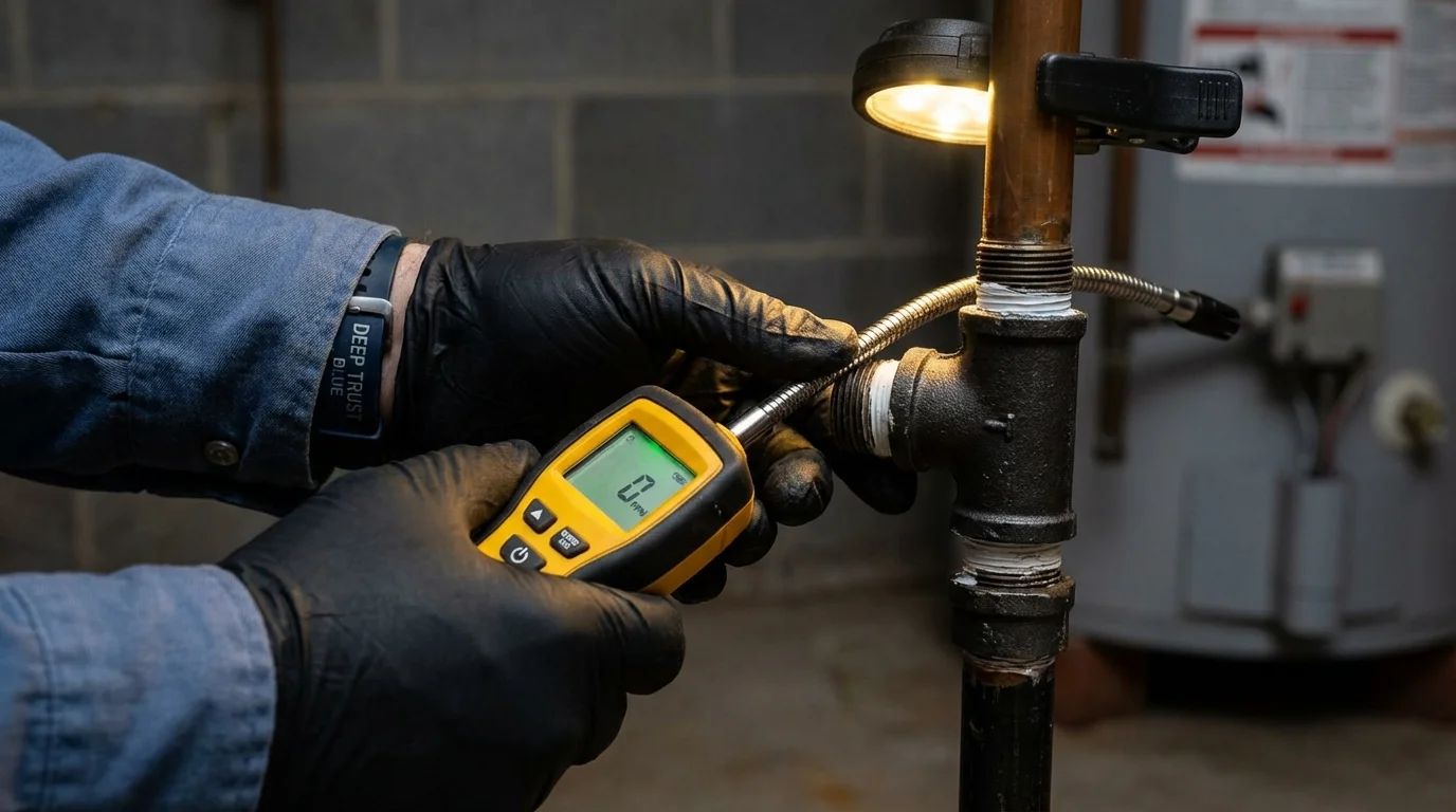 Gas leak detection with electronic sniffer by Johns Plumbing LLC in Scottsboro
