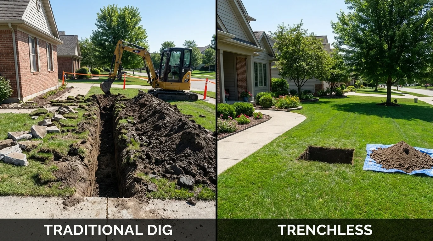 Trenchless sewer repair with minimal yard damage versus traditional excavation in Scottsboro, AL